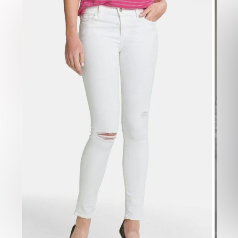J brand white skinny fit high rise ripped skinny jeans size 27
